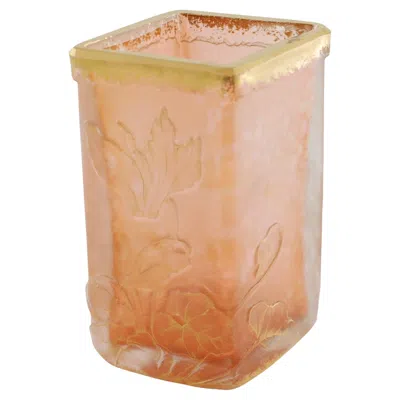 Pre-owned Daum Nancy Wheel Cut Tumbler Vase With Cyclamen Motif In Orange