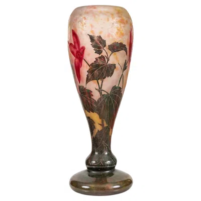 Pre-owned Daum Nancy Wheel-carved And Enamel Internally Decorated Vitrified Glass Vase In Brown