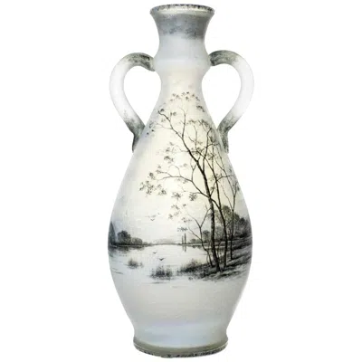 Pre-owned Daum Opalescent Dutch Landscape Vase In Transparent