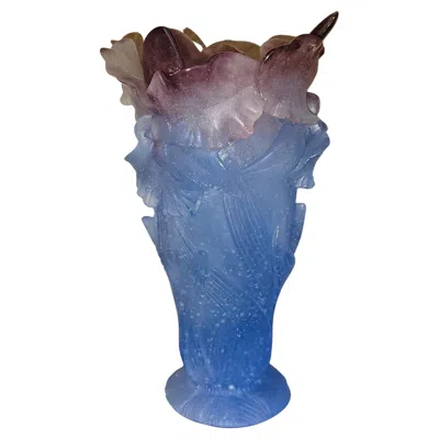 Pre-owned Daum Orchid Amethyst Pate De Verre Vase In Purple