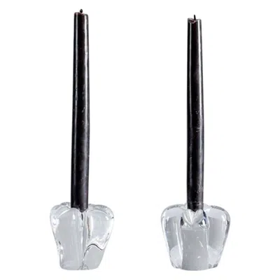 Pre-owned Daum , Pair Of Crystal Candleholders, France, 20th Century In Gray
