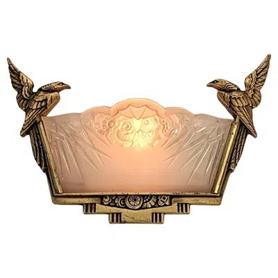 Pre-owned Daum Pair Of French Art Deco Wall Sconces By Lorrain  In Gold