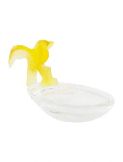 Pre-owned Daum Pâte De Verre Bird In Flight Trinket Dish In Yellow