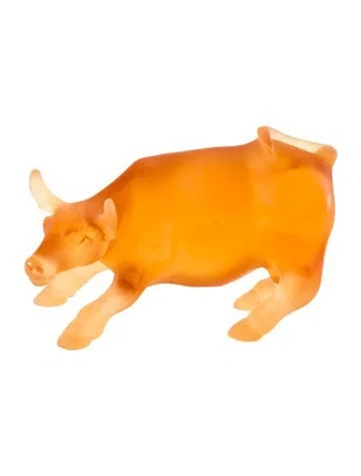 Pre-owned Daum Pâte De Verre Bull Figurine In Orange