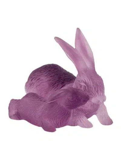 Pre-owned Daum Pâte De Verre Bunnies Figurine In Purple