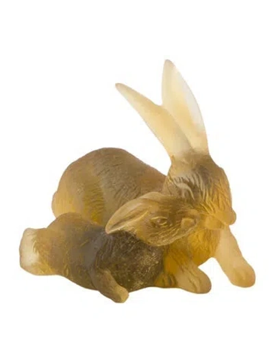 Pre-owned Daum Pâte De Verre Bunnies Figurine In Yellow