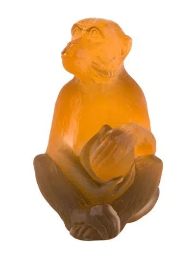 Pre-owned Daum Pâte De Verre Chinese Monkey Figurine In Brown