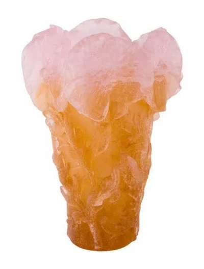 Pre-owned Daum Pâte De Verre Crystal Floral Vase In Pink
