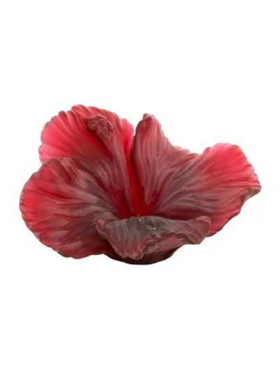 Pre-owned Daum Pâte De Verre Crystal Hibiscus Flower In Red