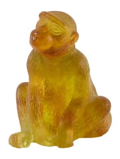 Pre-owned Daum Pâte De Verre Crystal Monkey Figurine In Yellow