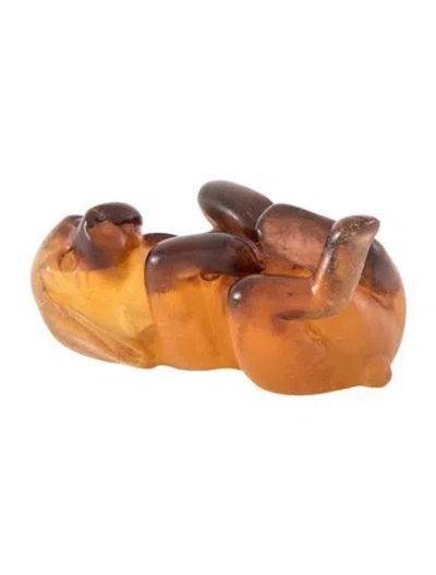 Pre-owned Daum Pate De Verre Crystal Puppy Figurine In Brown