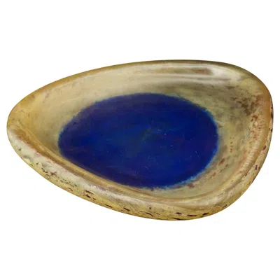 Pre-owned Daum Pate De Verre  Art Glass Triangular Dish Midcentury Ashtray Blue Dot, French