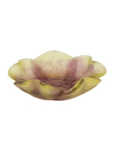 Pre-owned Daum Pâte De Verre Flower Dish In Green