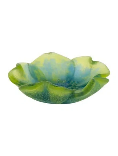 Pre-owned Daum Pâte De Verre Flower Dish In Green