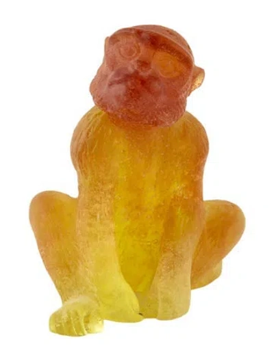 Pre-owned Daum Pate De Verre Glass Monkey Collectible Figurine In Yellow