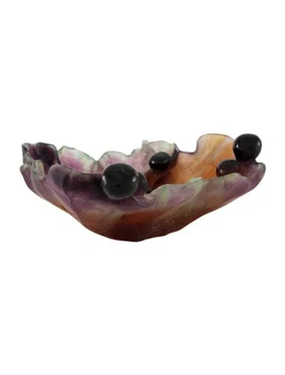 Pre-owned Daum Pâte De Verre Grape Leaf Centerpiece Dish In Green/purple