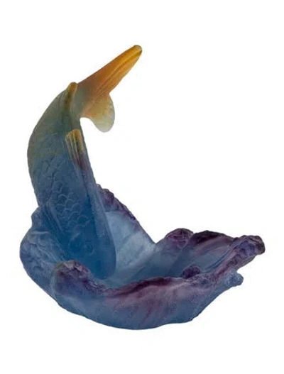 Pre-owned Daum Pâte De Verre Koi Fish Trinket Dish In Blue