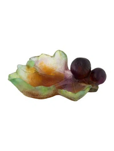 Pre-owned Daum Pâte De Verre Leaf Dish In Green