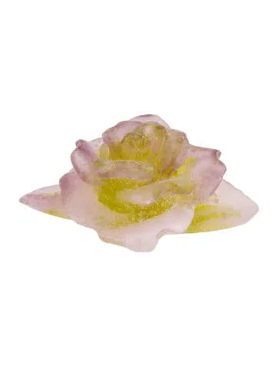 Pre-owned Daum Pâte De Verre Mini Rose Figurine In Pink