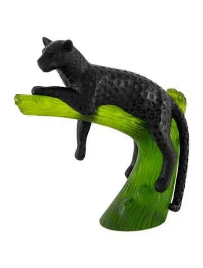 Pre-owned Daum Pâte De Verre Panther On Tree Figurine In Black/green
