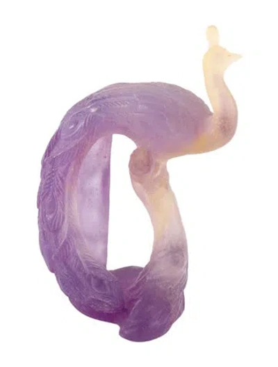 Pre-owned Daum Pâte De Verre Peacock Figurine In Purple