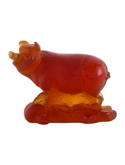 Pre-owned Daum Pâte De Verre Pig Figurine In Brown