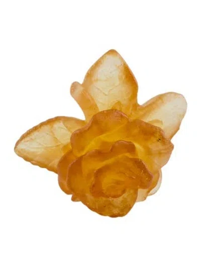 Pre-owned Daum Pâte De Verre Rose Figurine In Orange