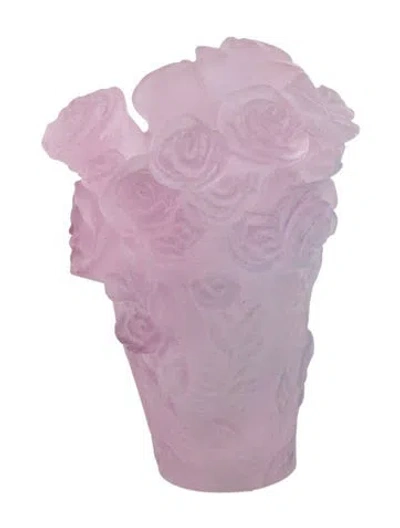 Pre-owned Daum Pâte De Verre Rose Passion Mini Vase In Pink