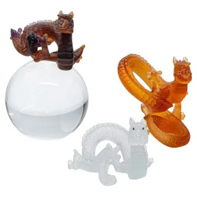 Pre-owned Daum Pâte De Verre Set Dragons, Honey Brown Opalescent, France, 1990