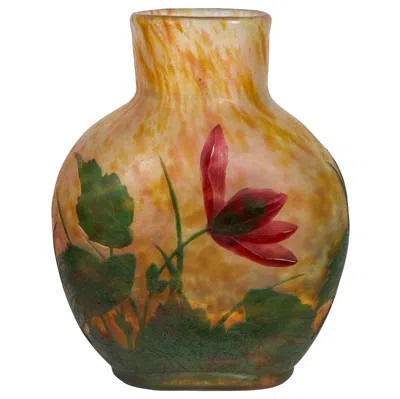 Pre-owned Daum Pinhas Collection A Fine  Nancy Wheel-carved Cameo Glass Vase In Brown