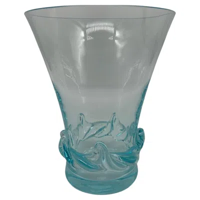 Pre-owned Daum Rare  Blue Crystal Vase, Mid-century Modern, 14\ Diameter"