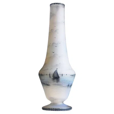 Pre-owned Daum Rare  Nancy “dutch Scene” Vase 1896 France Opalescent Enameled Acid Etched In Transparent