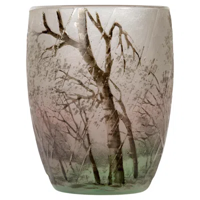 Pre-owned Daum Rare  Nancy Miniature Cameo Glass Beaker Rain Landscape Circa 1900 In Gray