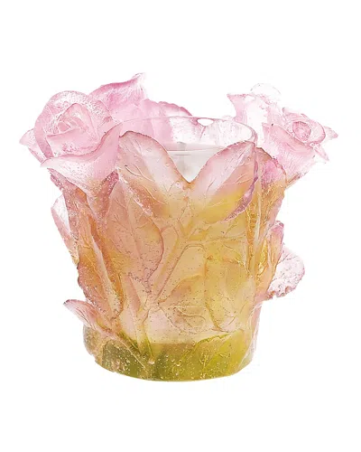 Daum Rose Candleholder In Pink In Animal Print