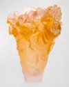 Daum Rose Royale Gold Leaf Vase In Amber Pink