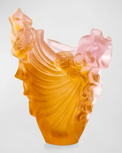 Daum Rose Royale Vase In Amber Pink