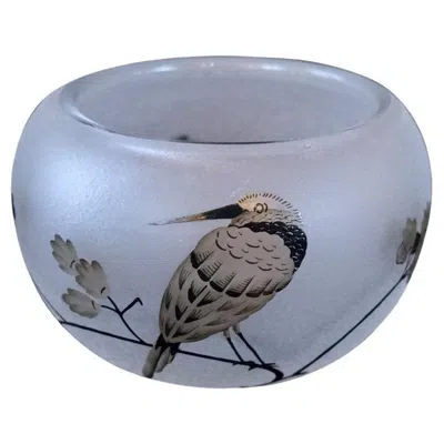 Pre-owned Daum Round Art Nouveau Glass Vase With A Kingfisher By “” In Transparent