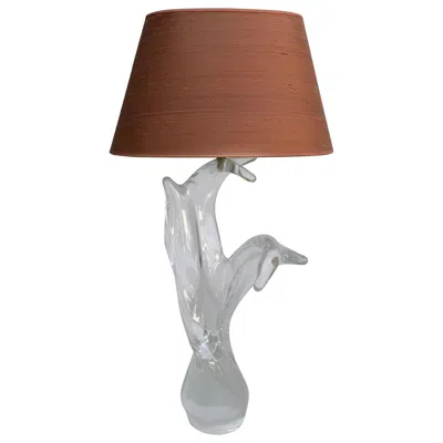 Pre-owned Daum Sculptural Crystal Table Lamp With Silk Shade, France, 1960s In Brown