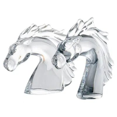 Pre-owned Daum Set Of 2  Horse Head Clear Crystal Glass Sculpture, France In Gray