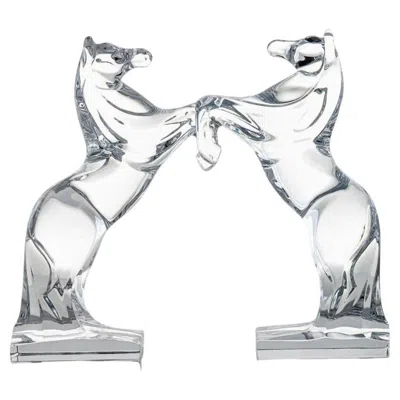 Pre-owned Daum Set Of 2  Rearing Horses Clear Crystal Glass Sculptures, France In Gray