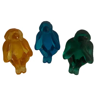 Pre-owned Daum Set Of Three  Crystal Monkey Figurines, France, Circa 1990s In Black