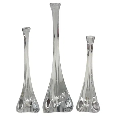 Pre-owned Daum Set Of Three French Crystal Candlestick By  In Gray