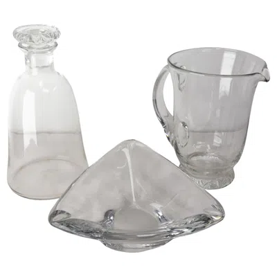 Pre-owned Daum Set Of Three Pieces, By  France, Two Carafes And A Center Piece C 1960 In Gray