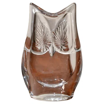 Pre-owned Daum Signed  France Crystal Carved Owl Sculpture Figurine Mid-century Modern 1970 In Brown