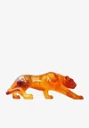 Daum Small Crystal Panther Figurine In Amber
