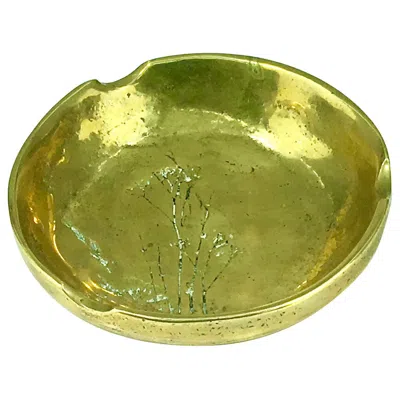 Pre-owned Daum Solid Bronze Ashtray With Vegetal Pattern In Gold