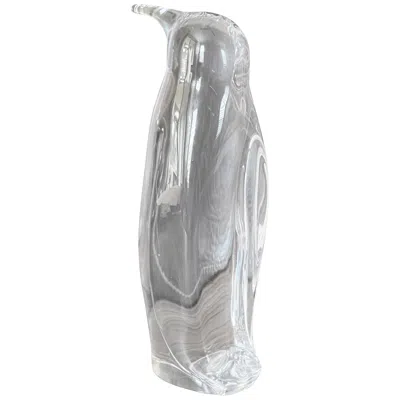 Pre-owned Daum Stylized Crystal Penguin Sculpture By , France In Gray