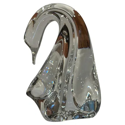 Pre-owned Daum Stylized Crystal Swan Sculpture By , France In Gray