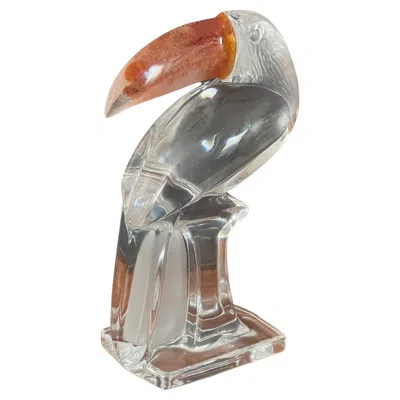 Pre-owned Daum Stylized Crystal Toucan Sculpture By , France In Gray