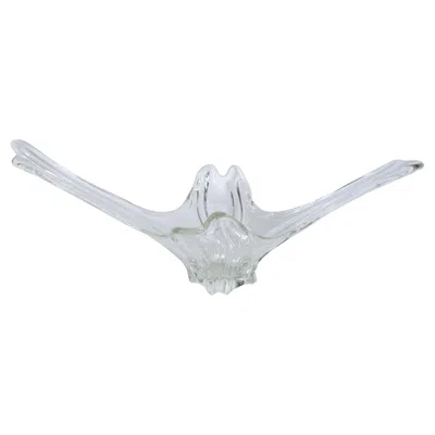 Pre-owned Daum Substantial French  Style Swallowtail Like Clear Lead Crystal Container In Gray